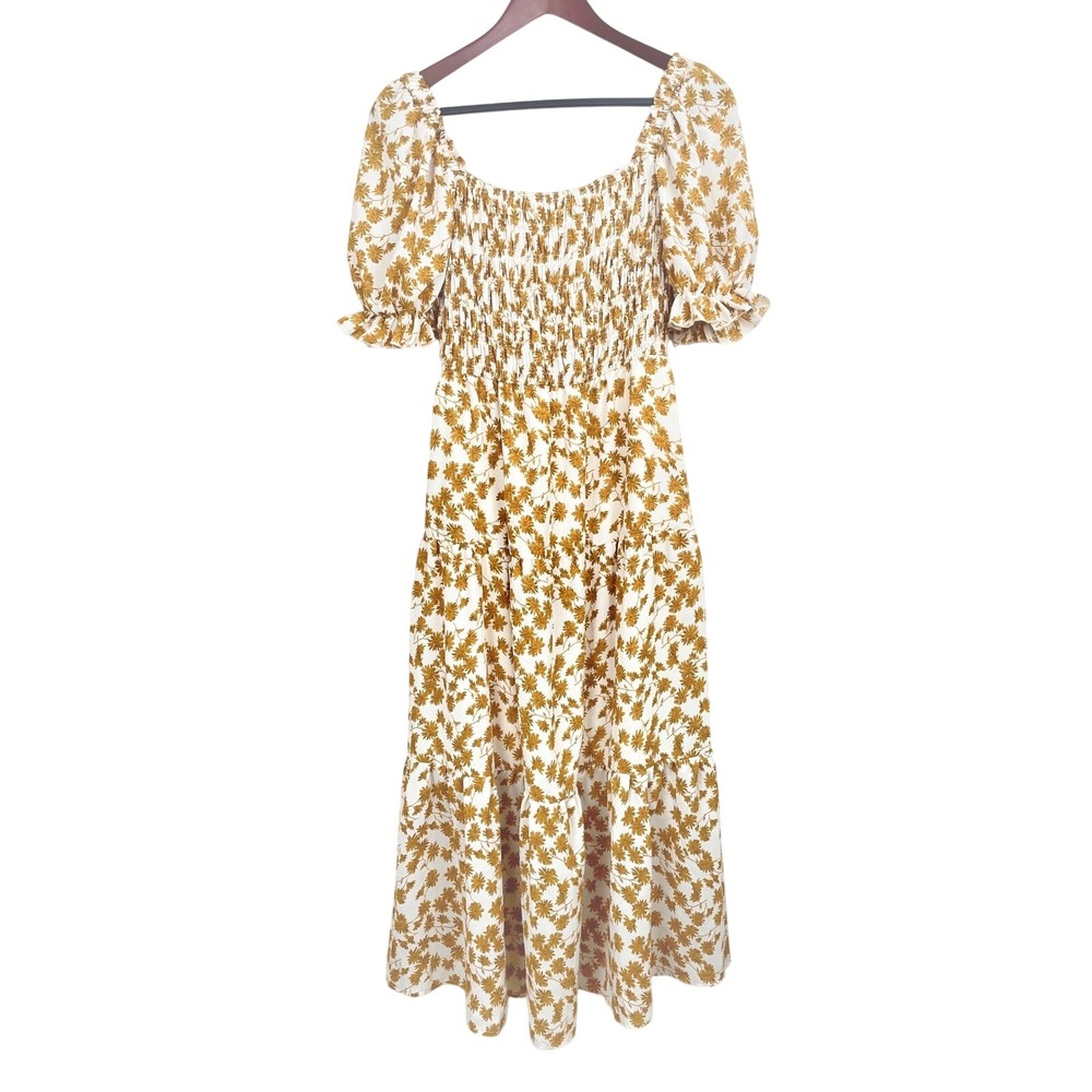 Womens‎ Dress Sz S Cottage Peasant Smocked Tiered Boho Romantic Puff Sleeve Maxi